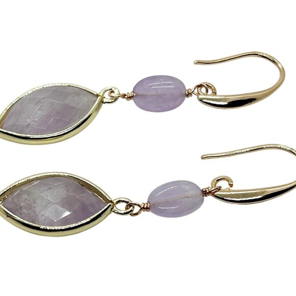 Tear Drop Amethyst Dangle Earrings - Picture 2 of 2